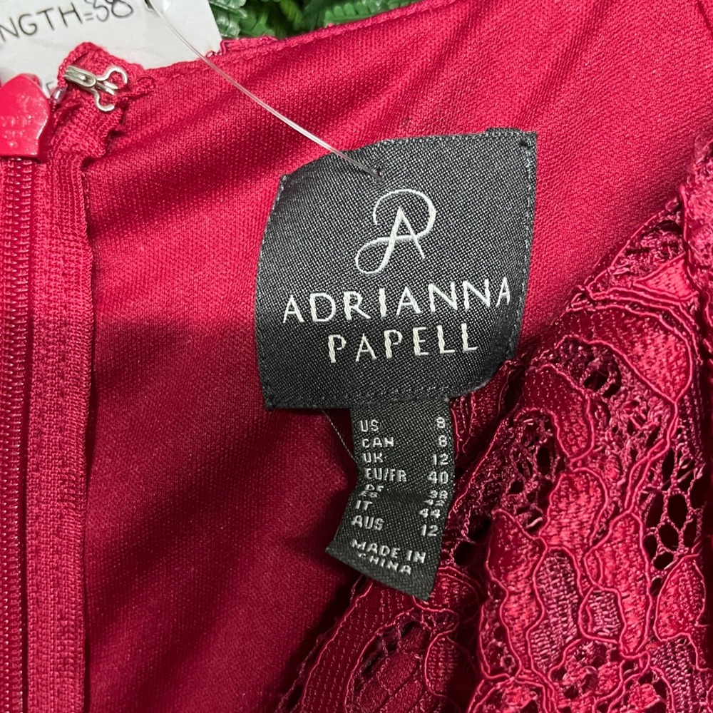 Adrianna Papell Wine Red Dress Size 8 Floral Lace Ruched V-Neck Sheath 4162 - Picture 4 of 8